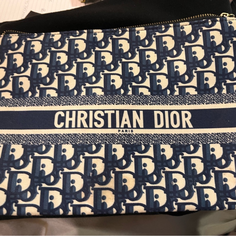 Dior Navy and White Oblique Canvas Zip Toiletry Pouch